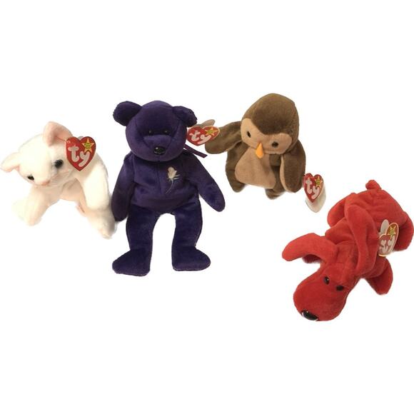 TY BEANIE BABIES - 4 Babies - 1 Princess Bear and 3 Other Animals New with Tags - Picture 1 of 12